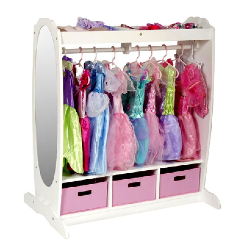 Dresser with Fabric Storage Bins Espresso: Dramatic Play Storage Center with Mirror for Toddlers Guidecraft Dress Up Vanity Kids Armoire