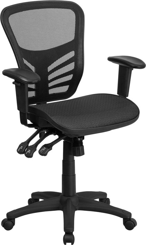 Mid Back Black Mesh Executive Swivel Office Chair W Multi Function Triple Paddle Control Height Adjustable Arms Flash Furniture Hl 0001t Gg