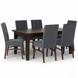 Simpli Home Ezra Contemporary 7 Pc Dining Set with 6 Upholstered Dining Chairs in Fawn Brown Linen Look Fabric and 66 inch Wide Table 