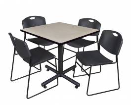 Maple Regency Kobe 42-Inch Round Breakroom Table and 4 Zeng Stack Chairs Black 