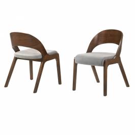 Polly Mid-Century Grey Upholstered Dining Chairs in Walnut Finish - Set ...