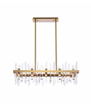 Serena 36 inch crystal rectangle chandelier in satin gold - Elegant Lighting 2200G36SG