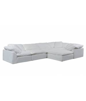 Sunset Trading Cloud Puff 6 Piece Slipcovered Modular L Shaped Sectional Sofa with Ottoman In White Performance Fabric  - Sunset Trading SU-1458-81-3C-2A-1O