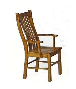 Laurelhurst Slatback Arm Chair, Contoured Solid Wood Seat, Rustic Oak Finish - A-America LAURO2762