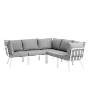 Riverside 5 Piece Outdoor Patio Aluminum Sectional - East End Imports EEI-3789-WHI-GRY