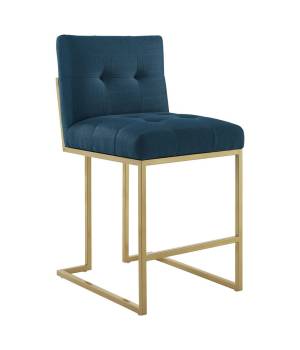 Privy Gold Stainless Steel Upholstered Fabric Counter Stool - East End Imports EEI-3852-GLD-AZU