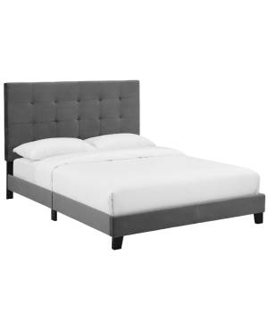 Melanie Twin Tufted Button Upholstered Performance Velvet Platform Bed in Gray - East End Imports MOD-5805-GRY