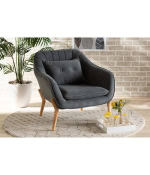 Baxton Studio Valentina Mid-Century Modern Transitional Grey Velvet Fabric Upholstered and Natural Wood Finished Armchair - Wholesale Interiors 924-Velvet Grey-Chair