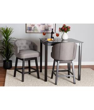 Baxton Studio Theron Mid-Century Transitional Grey Fabric and Espresso Brown Finished Wood 2-Piece Swivel Counter Stool Set Wholesale Interiors BBT5210C-Grey/Dark Brown-CS