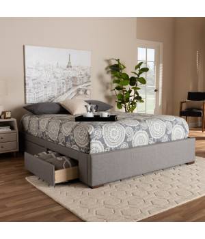 Baxton Studio Leni Modern Light Grey Fabric 4-Drawer King Size Platform Storage Bed Frame - CF9045-Light Grey-King