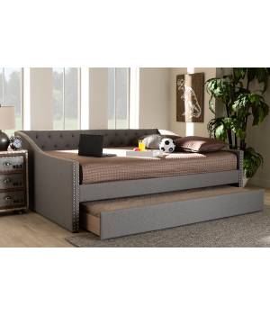 Baxton Studio Haylie Modern Light Grey Fabric Queen Size Daybed /w Roll-Out Trundle Bed - CF9046-Light Grey-Daybed-Q/T