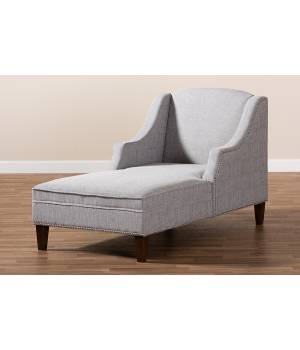 Baxton Studio Leonie Modern Grey Fabric Wenge Brown Finished Chaise Lounge - CFCL3-Grey/Wenge-KD Chaise