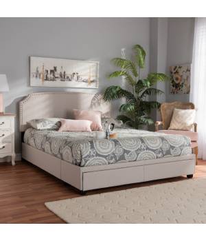 Baxton Studio Larese Beige Fabric Upholstered 2-Drawer Queen Size Platform Storage Bed - Wholesale Interiors Larese-Beige-Queen