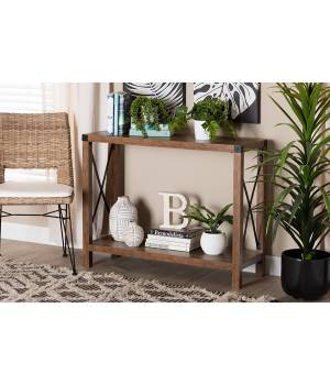 Baxton Studio Rumi Modern Farmhouse Natural Brown Finished Wood and Black Metal Console Table - Wholesale Interiors LCF20330-Wood-Console Table