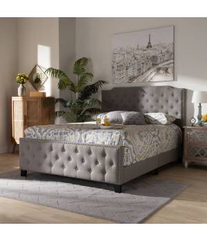 Baxton Studio Marion Modern Transitional Grey Fabric Button Tufted King Size Panel Bed - Wholesale Interiors Marion-Grey-King