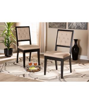 Baxton Studio Gideon Modern and Contemporary Sand Fabric Upholstered and Dark Brown Finished Wood 2-Piece Dining Chair Set - Wholesale Interiors RH2083C-Sand/Dark Brown-DC-2PK