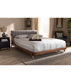 Baxton Studio Sante Mid-Century Modern Grey Fabric Upholstered Wood King Size Platform Bed - BBT6735-Grey-King