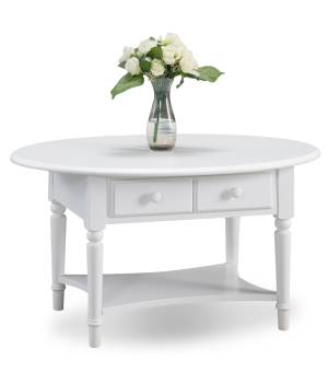 Orchid White Coastal Oval Coffee Table w/Shelf - Leick Furniture 20044-WT