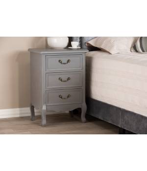 Baxton Studio Capucine Antique French Country Cottage Grey Finished Wood 3-Drawer End Table - Wholesale Interiors JY18A028-Grey-ET