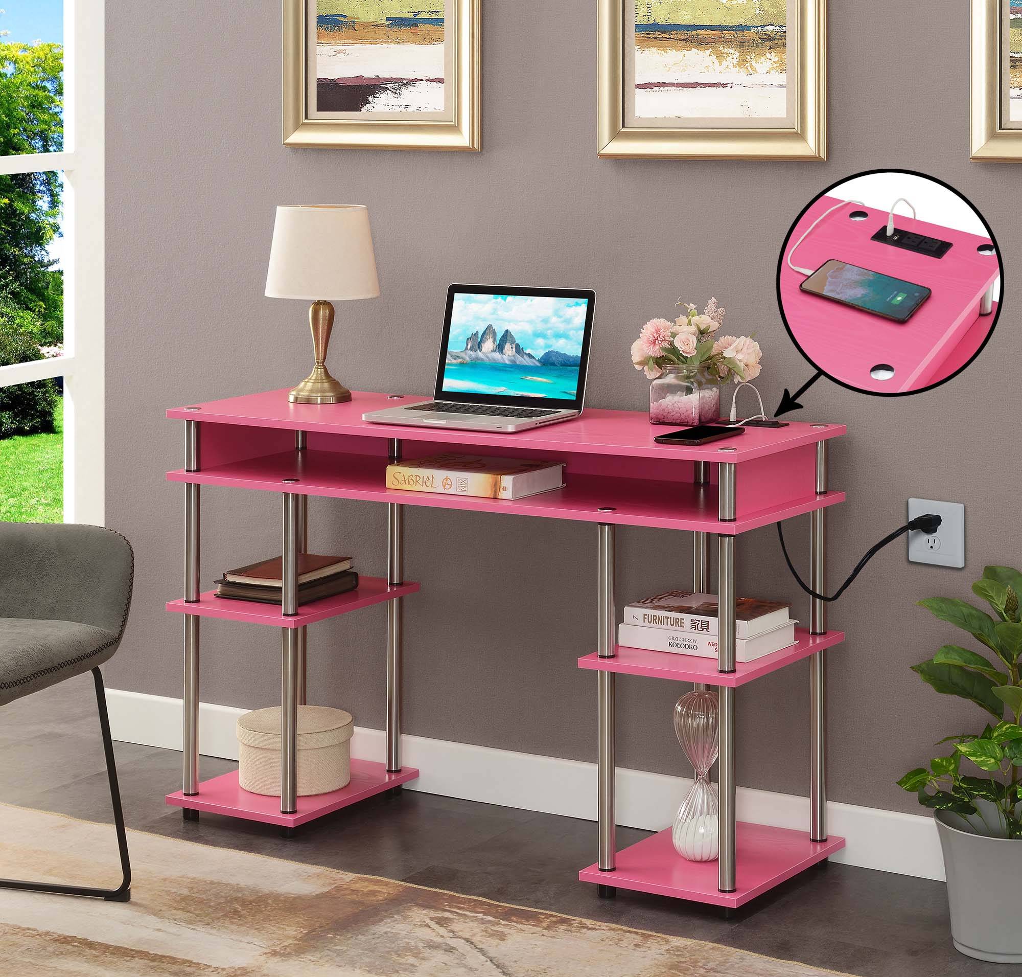 Designs2Go No Tools Student Desk with Charging Station PINK 