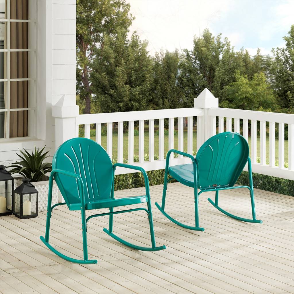 Griffith 2pc Outdoor Metal Rocking, Turquoise Metal Outdoor Furniture