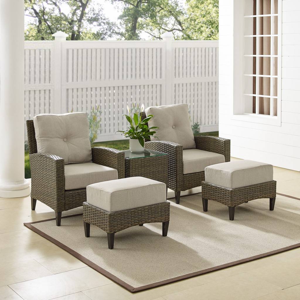Rockport 5Pc Outdoor Wicker High Back Chair Set Oatmeal/Light Brown - Side  Table, 2 Armchairs, & 2 Ottomans - Crosley KO70219LB-OL