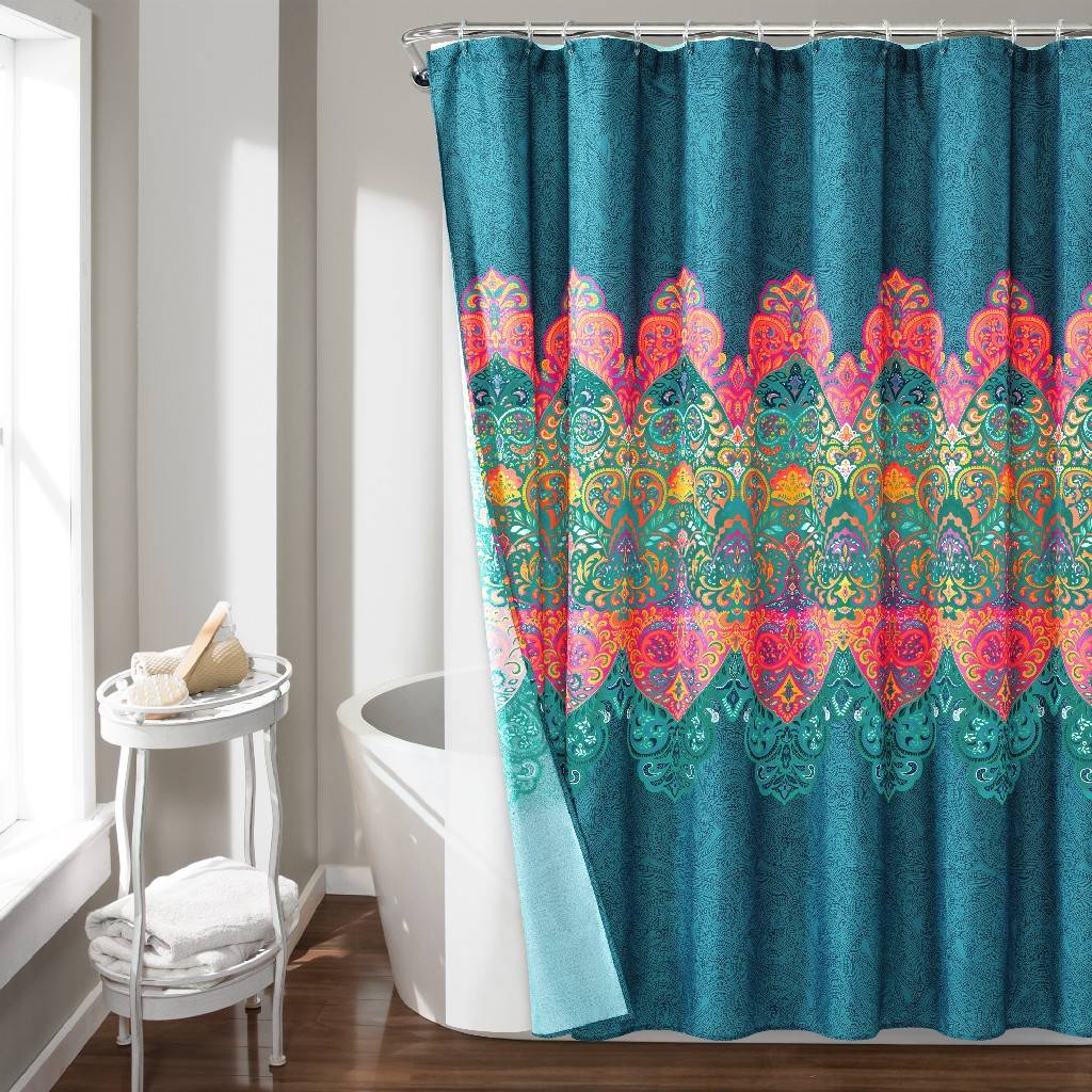 Boho Chic Shower Curtain Navy With Peva, Bohemian Style Shower Curtains