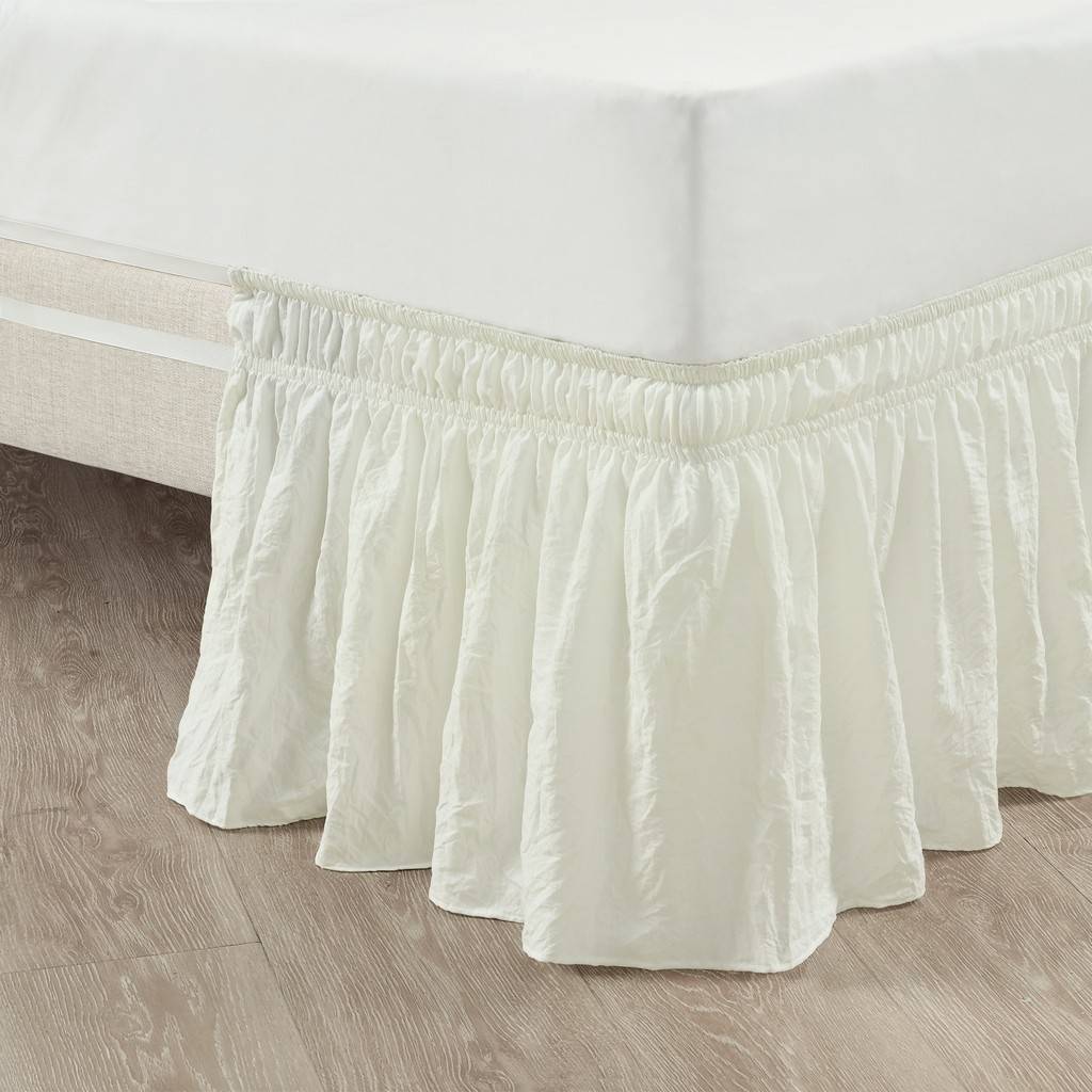 Ruched Ruffle Elastic Easy Wrap Around, Ivory Cal King Bed Skirt
