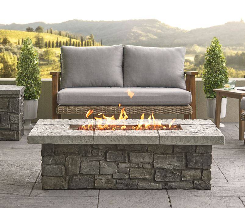 Sedona 52 in. Rectangle Propane Fire Table in Grey w/ Natural Gas Conversion  Kit - Real Flame C11812LP-GRY