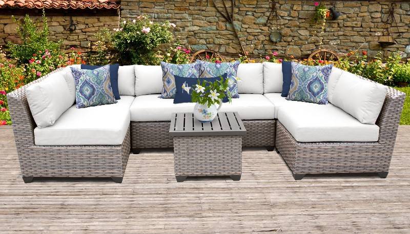 Florence 7 Piece Outdoor Wicker Patio, White Wicker Patio Furniture Sets