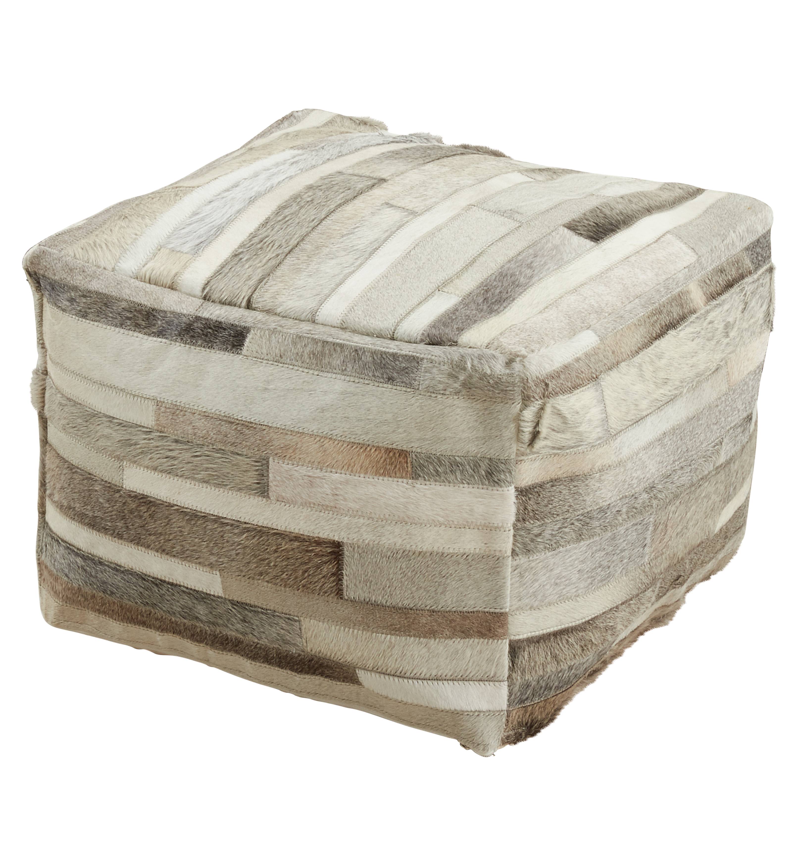 Cowhide Leather Floor Pouf Saro, Leather Floor Pouf
