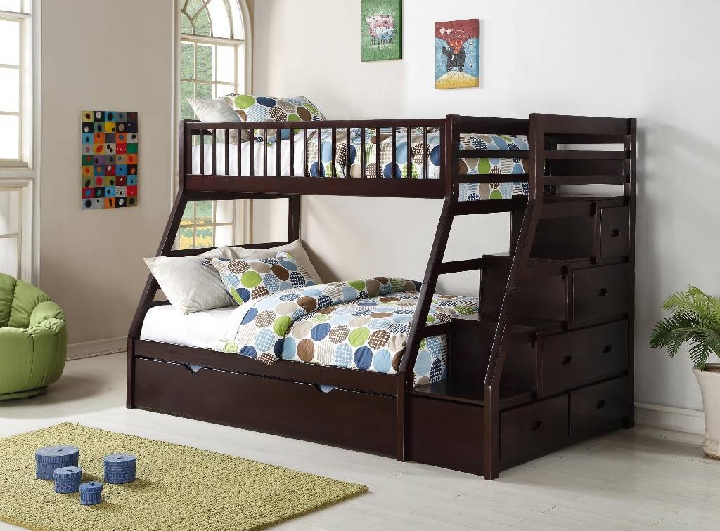 Julian Twin Over Full Storage Bunkbed, Espresso Twin Over Full Bunk Bed
