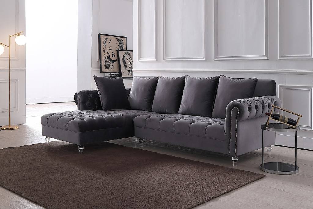Divani Casa Temple Modern Grey Velvet, Divani Casa Hickman Modern Dark Grey Fabric Sectional Sofa