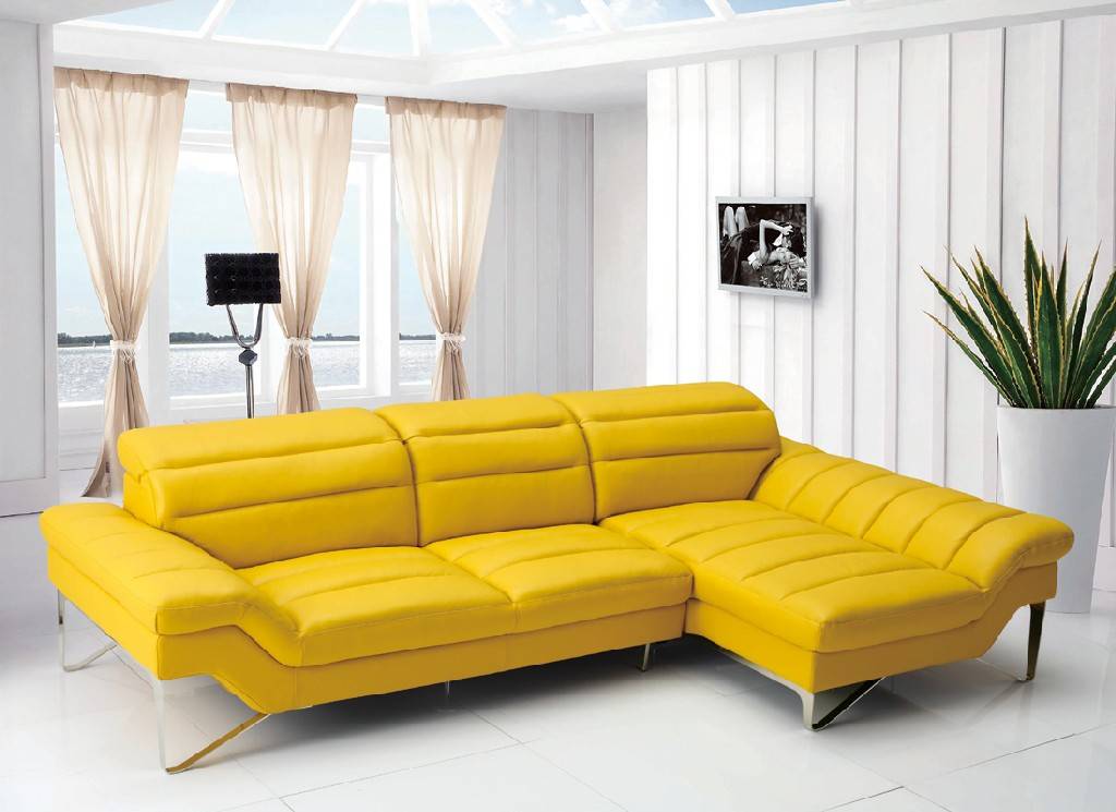 Divani Casa Leven Modern Yellow Leather, Yellow Sectional Sofa