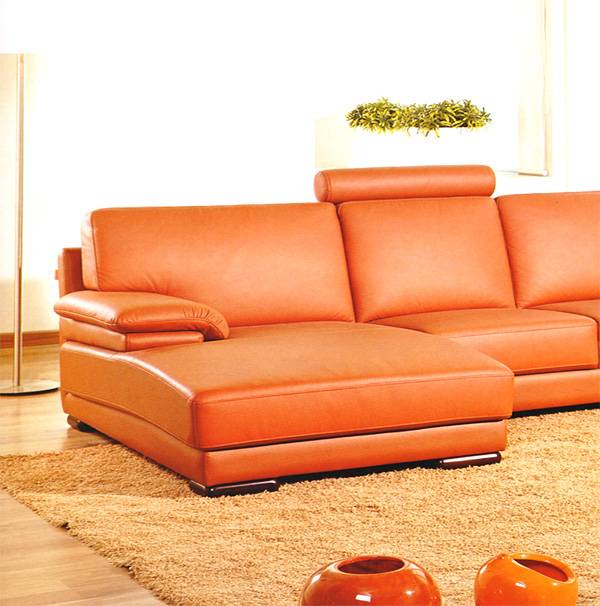 Divani Casa 2227 Modern Leather, Orange Leather Sectional Couch