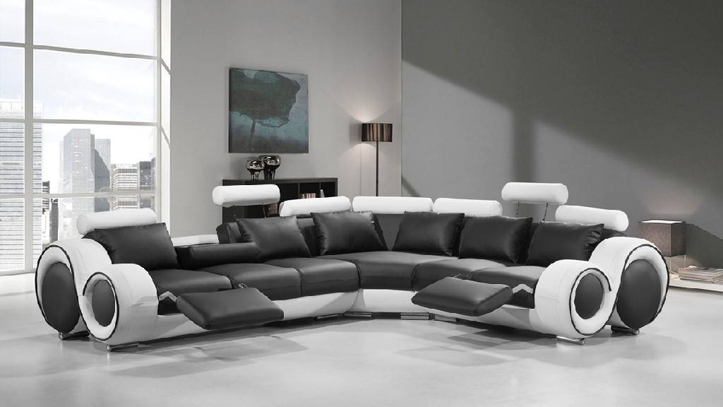 White Bonded Leather Sectional Sofa, Modern Bonded Leather Sectional Sofa