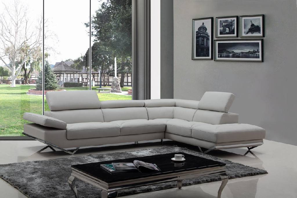 Divani Casa Quebec Modern Light Grey, Light Grey Leather Sectional With Chaise