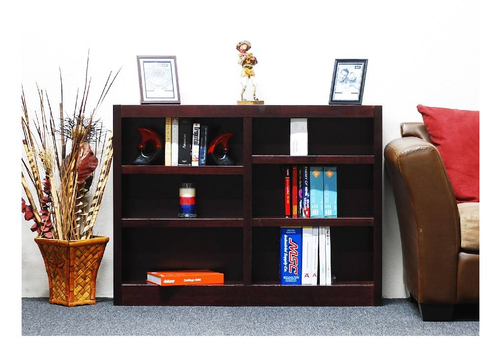 6 Shelf Double Wide Wood Bookcase 36, 36 Inch Tall Bookcase With Doors