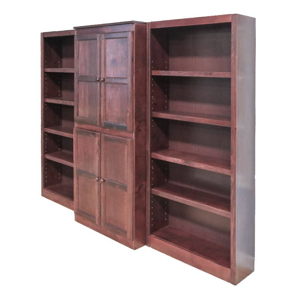 15 Shelf Bookcase Wall With Doors 72, Cherry Finish Bookcase