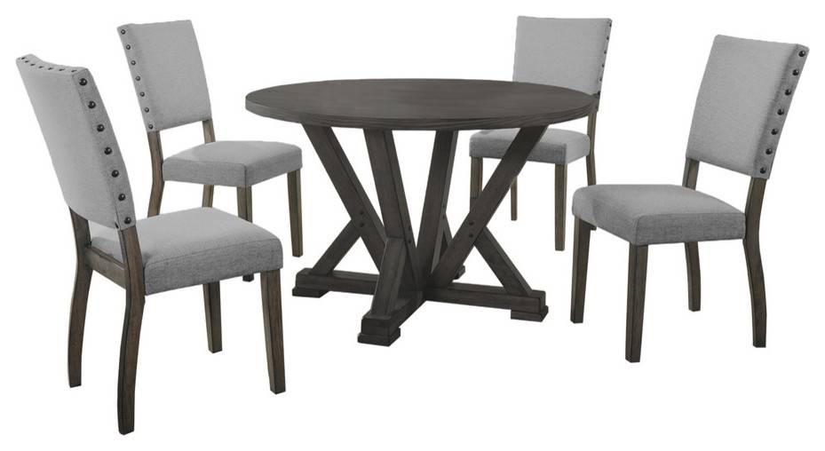 Anna 5 Piece Antique Rustic Gray Round, Best Master Furniture Weathered Grey Round Dining Table