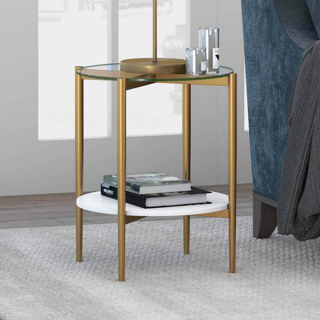 Meter bijstand borduurwerk Otto Brass Finish Side Table with White Lacquer Shelf - Hudson & Canal  ST0274
