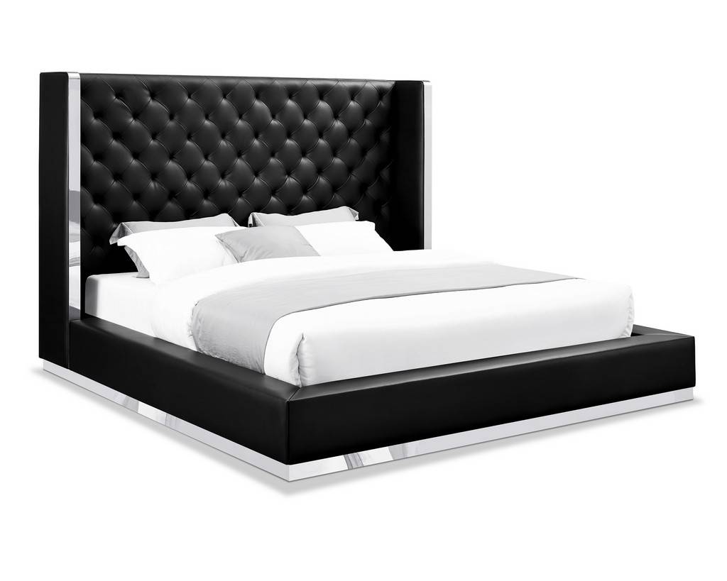 Abrazo Bed King Black Faux Leather, Leather Tufted Bed Frame