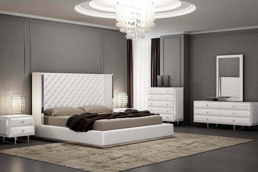 Abrazo Bed King White Faux Leather, White Faux Leather Headboard Bed