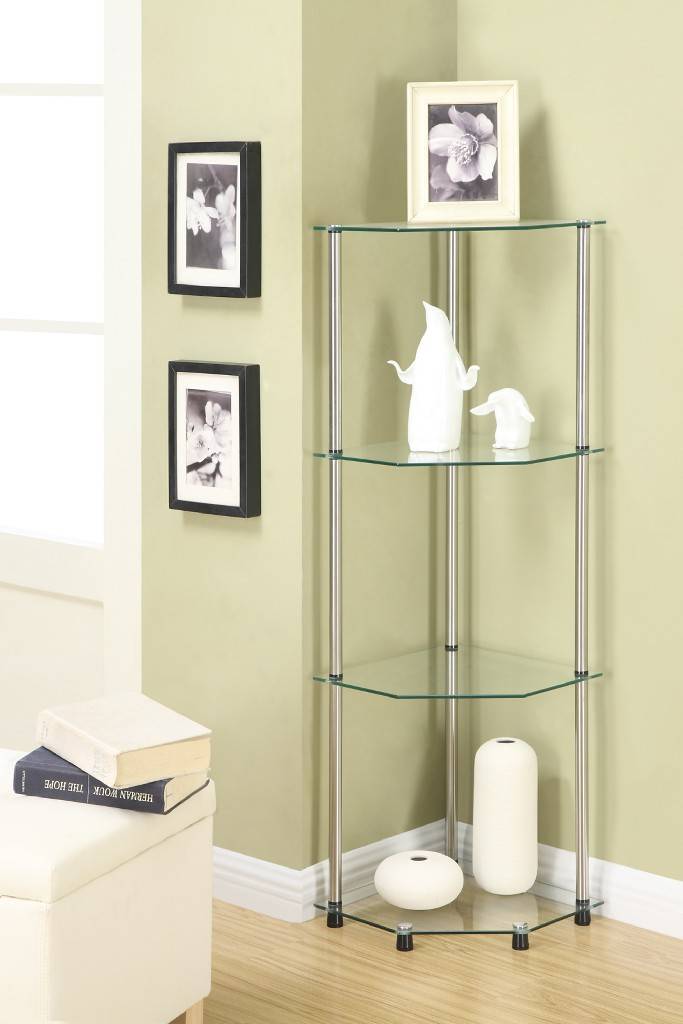 Tier Multi Use Rectangle Glass Corner Shelf, Clear