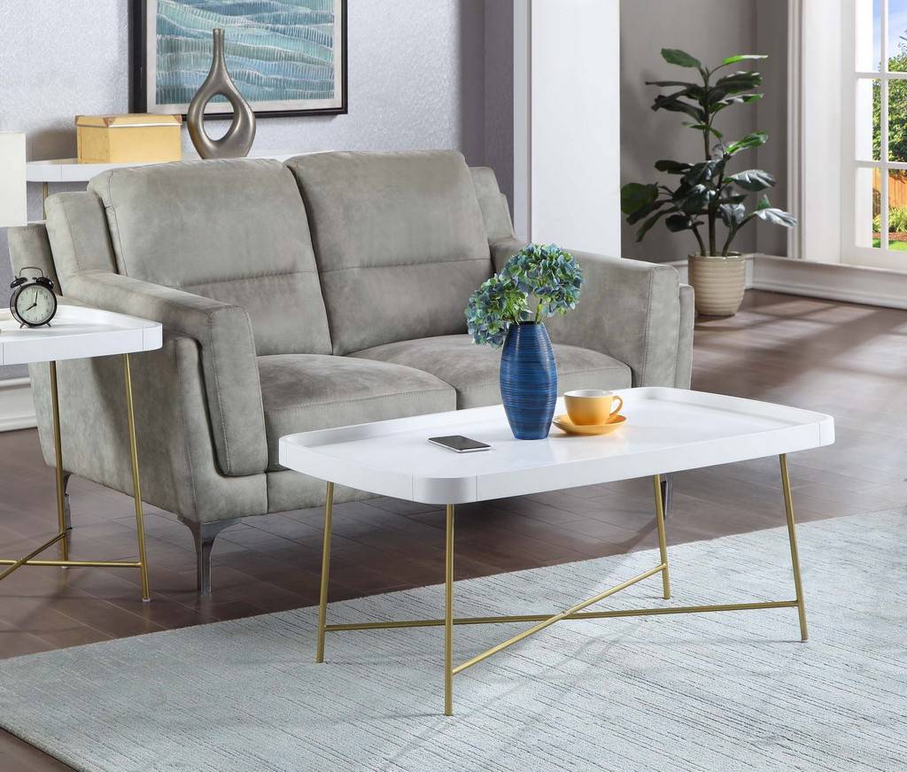 White/Gold Convenience Concepts Lunar Coffee Table 