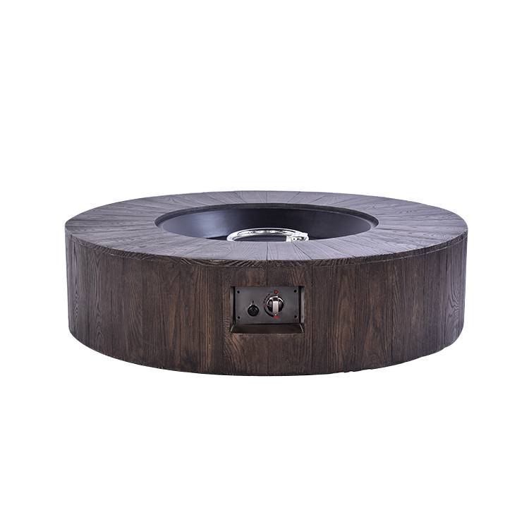 Gambara Outdoor Round Wood Textured Gas, Fire Pit Table Burner Kit