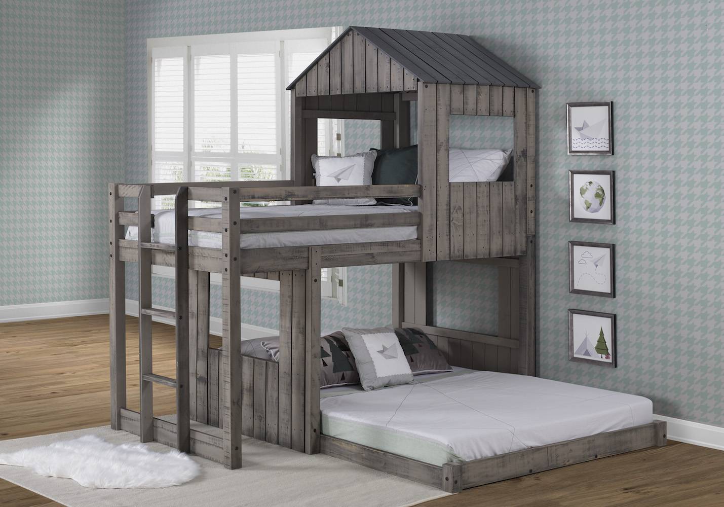 Twin Over Full Campsite Loft In Rustic, Grey Bunk Bed Twin Over Full