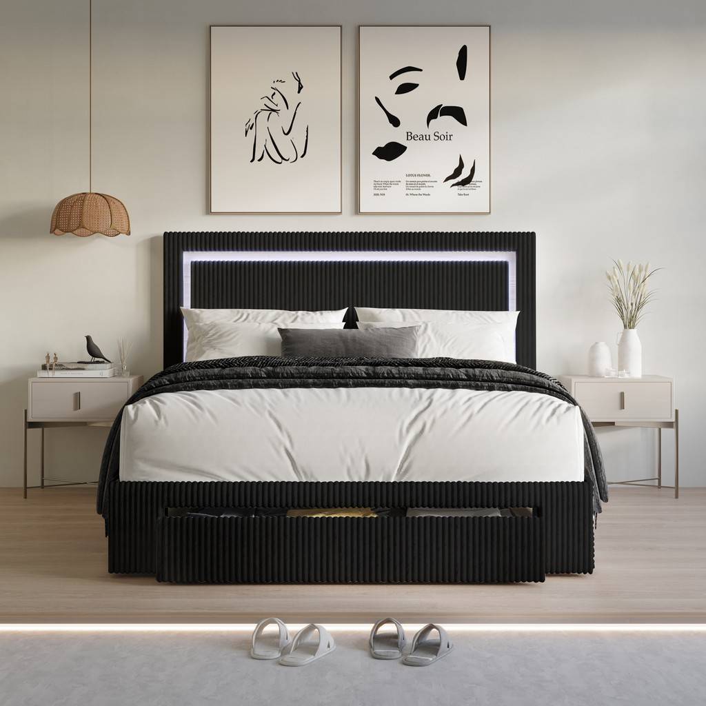 Fange slogan Pointer Velvet Tufted LED Platform Storage Bed, Twin in Black - CasePiece USA  C8361TPLS-BK-VV