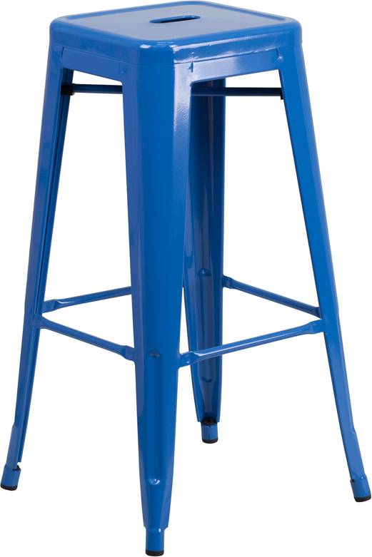 "30'' High Backless Blue Metal Indoor-Outdoor Barstool CH-31320-30-BL-GG" 