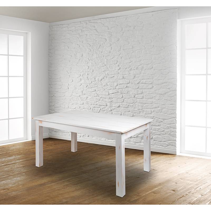 Solid Pine Farm Dining Table, White Rustic Dining Table